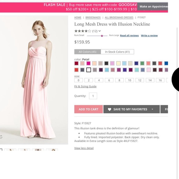 BRIDESMAID/FORMAL DRESS | DAVID’S BRIDAL | PETAL PINK | SIZE 6 | STYLE #F15927 - Picture 2 of 9